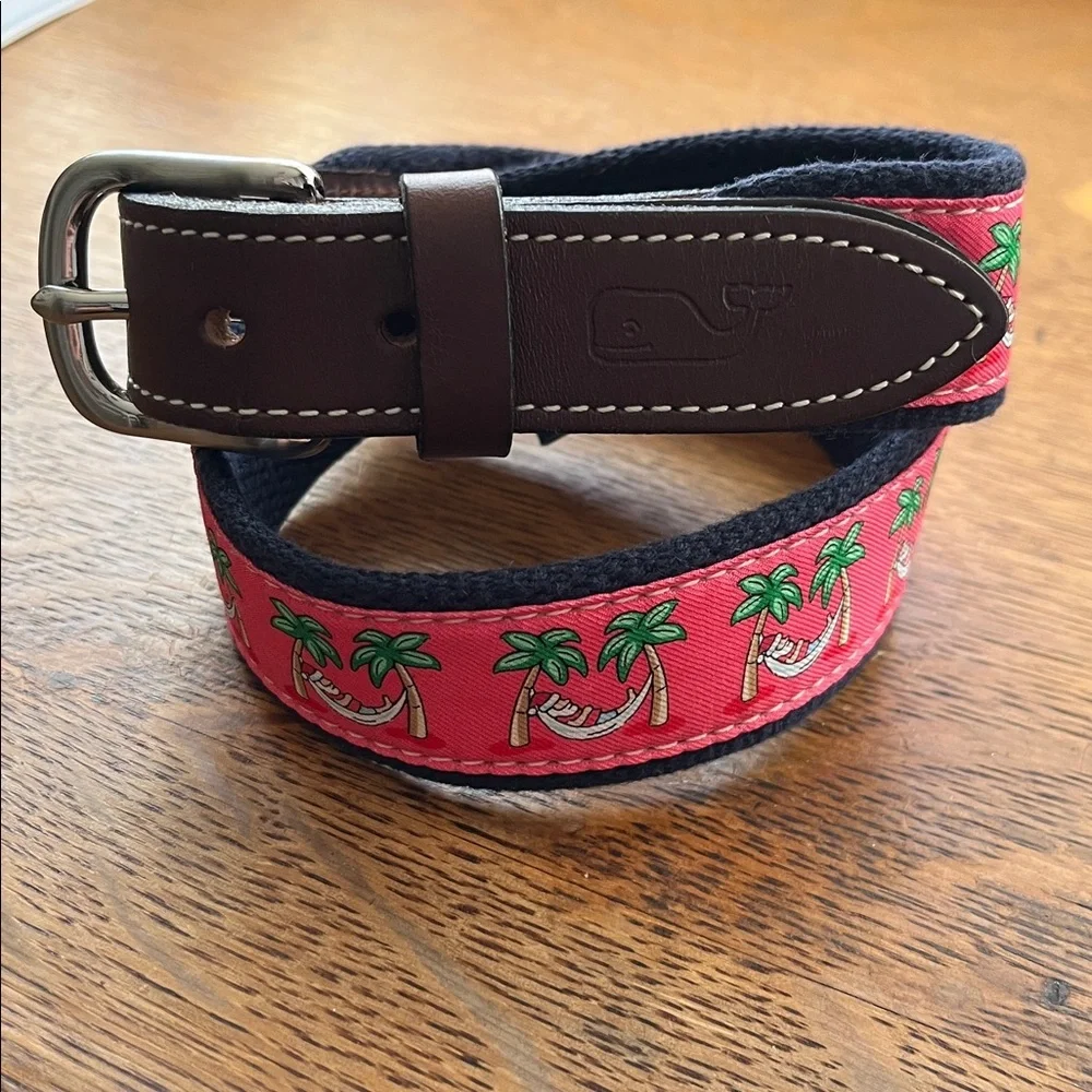 Vineyard Vines‎ Santa Hammock Mai Tie Canvas Leather Palm Christmas Belt Size 24